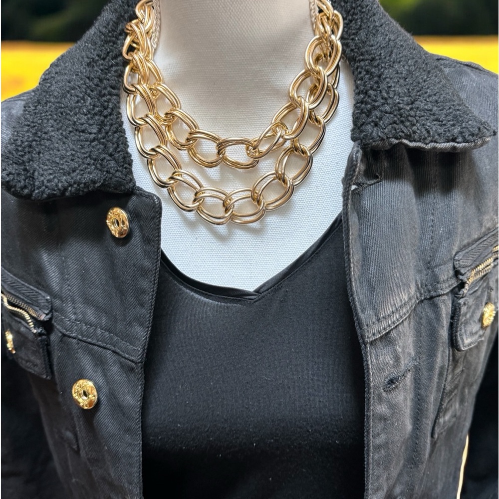 Born fly coated black denim/ jean jacket with gold hardware - Picture 2 of 12